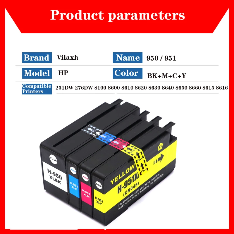 950XL 951XL Ink Cartridge Compatible with HP 950 HP 951 HP950 HP950xl for HP Printer Officejet Pro 8100 8600 251dw 276dw 8630