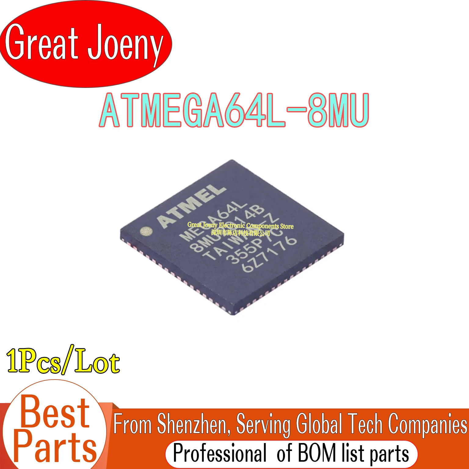 100% New Original ATMEGA64L ATMEGA64L-8MU ATMEGA64 MEGA64L IC MCU Chipset QFN-64