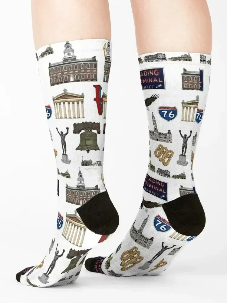 Philly Pattern - White Socks Lots designer brand Novelties cool Socks For Women Men's