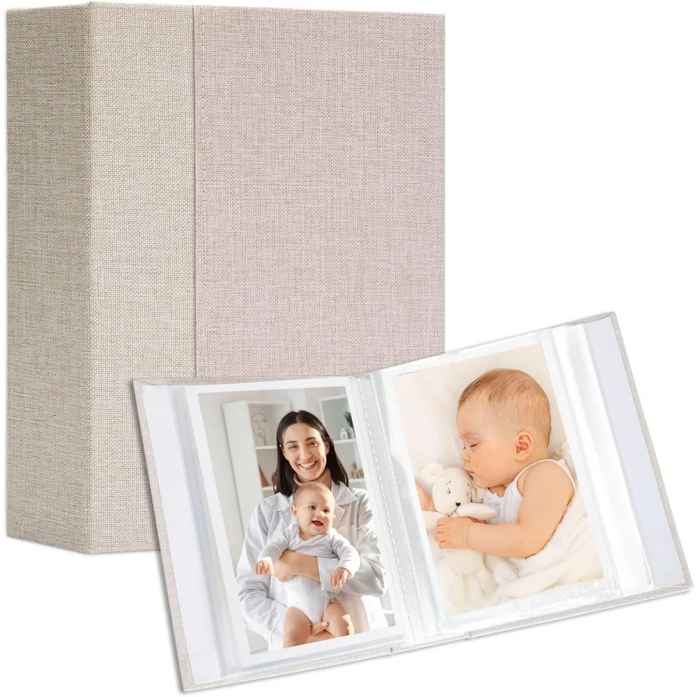 

Linen 4x6 Photo Album 2 Packs, Each Hardcover Small Insert Bookshelf Photo Albums for 52 Photos, Ideal for Kids Wedding Travel,