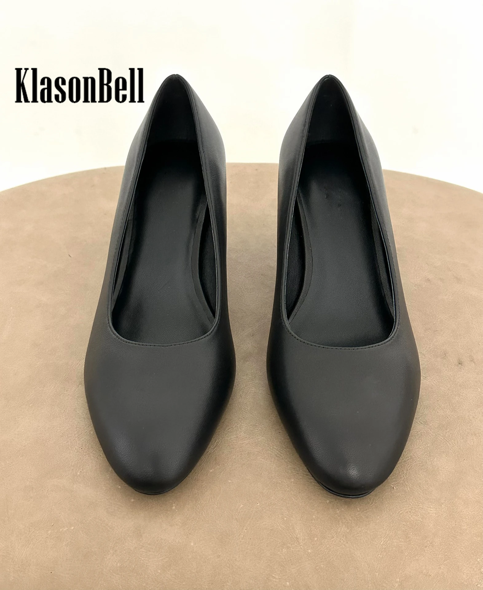 6.5 KlasonBell Classic Soft Sheepskin Mary Janes Pumps Thick High Heel All-matches Comfortable Pointed Toe For Women Shoes