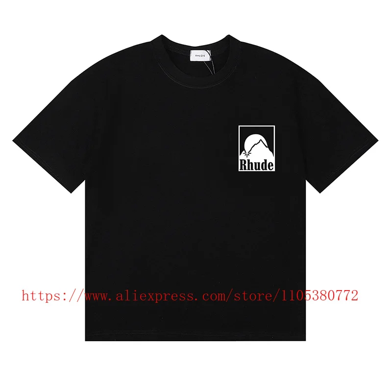 2026SS RHUDE Men's T-Shirt Mountain Graphic Print Short Sleeve Streetwear Fashion Top Fast Delivery