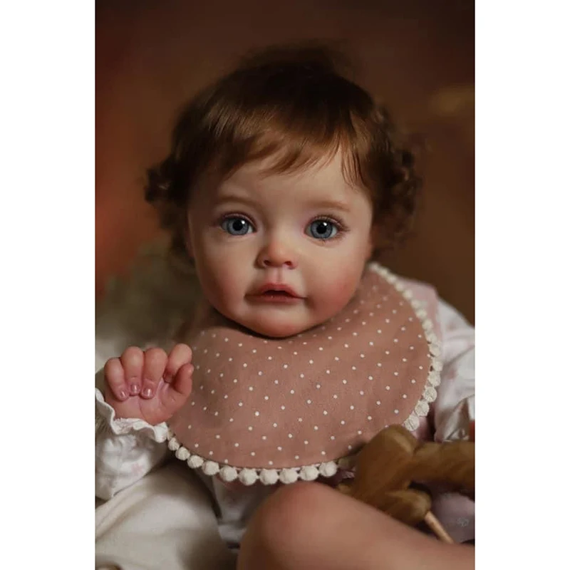 60cm Reborn Toddler Doll Girl Princess Sue-Sue Hand-detailed Paiting Rooted Hair 3D Skin Tone Hand rooted Brown Curly Hair