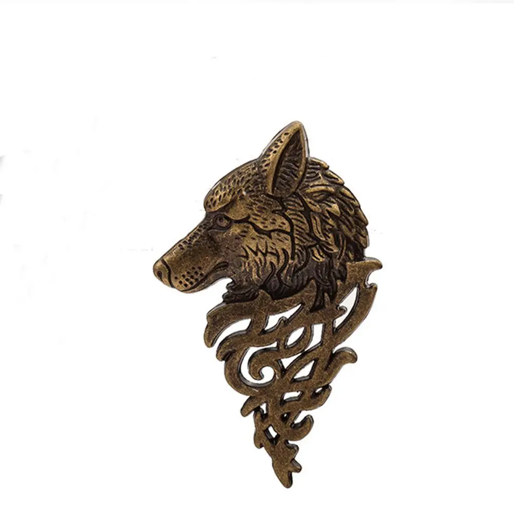 Gift Retro Women Black Metal Viking Shirt Accessory Stick Wolf Head Brooch Lapel Pin Badge