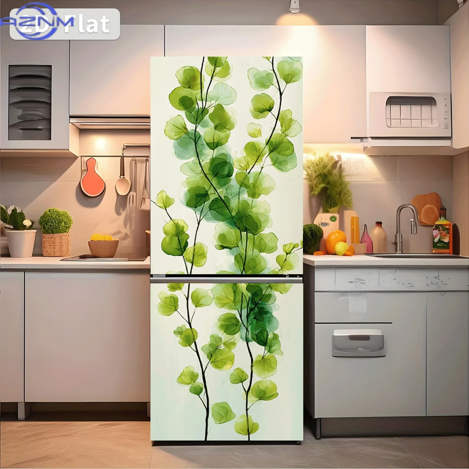 2D Flat Printing 1pc Refrigerator Sticker  Light Summer Soft Leaf Hanging Branch Themed Design Wall Sticker Decorative Wallpap
