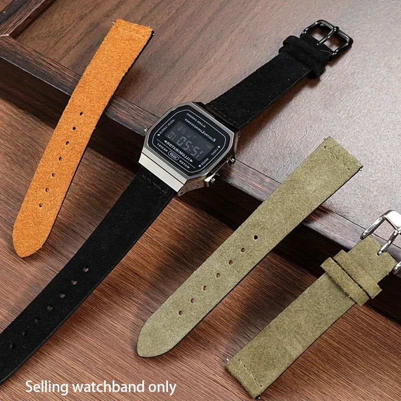 حزام جلد الغزال عالي الجودة لساعة كاسيو الصغيرة المربعة A168W A159 158 A1200/1300 حزام جلد البقر الناعم 18 مللي متر #1