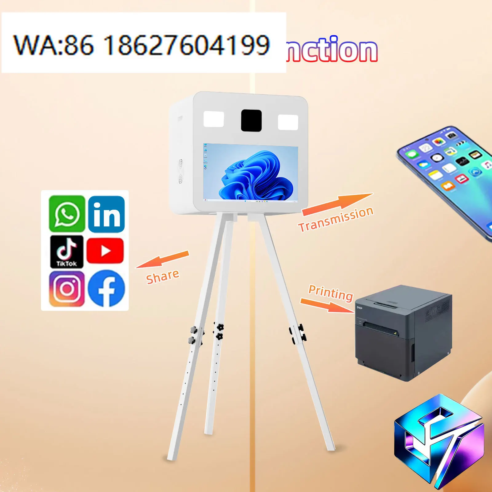 21.5 Inch Touch Screen Tripod DSLR Photo Booth Elegant Retro Selfie Photobooth Shell Stand With Printer Camera Box