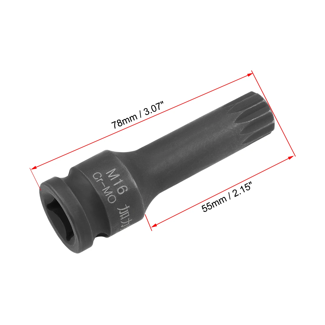 Uxcell 1/2-Inch Drive M16 M17 M18 Impact Socket Cr-Mo Steel 78mm Length with Hole for DIY Hand-Making Automotive Repairs