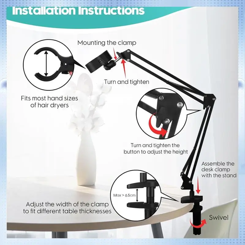 

AD-Dog Hair Dryer Holder,360° Rotatable Hands-Free Pet Dryer Holder, With Adjustable Clamp , Fits Most Hairdryers