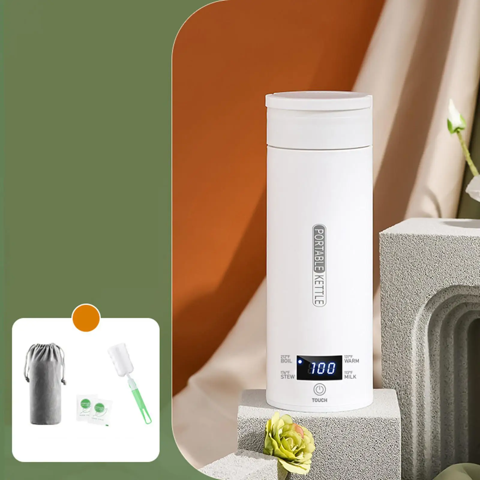 Electric Water Kettle Travel Portable Heating Cup 304 Stainless Steel Insulated Bottle with Touch Panel Adjustable Temp for
