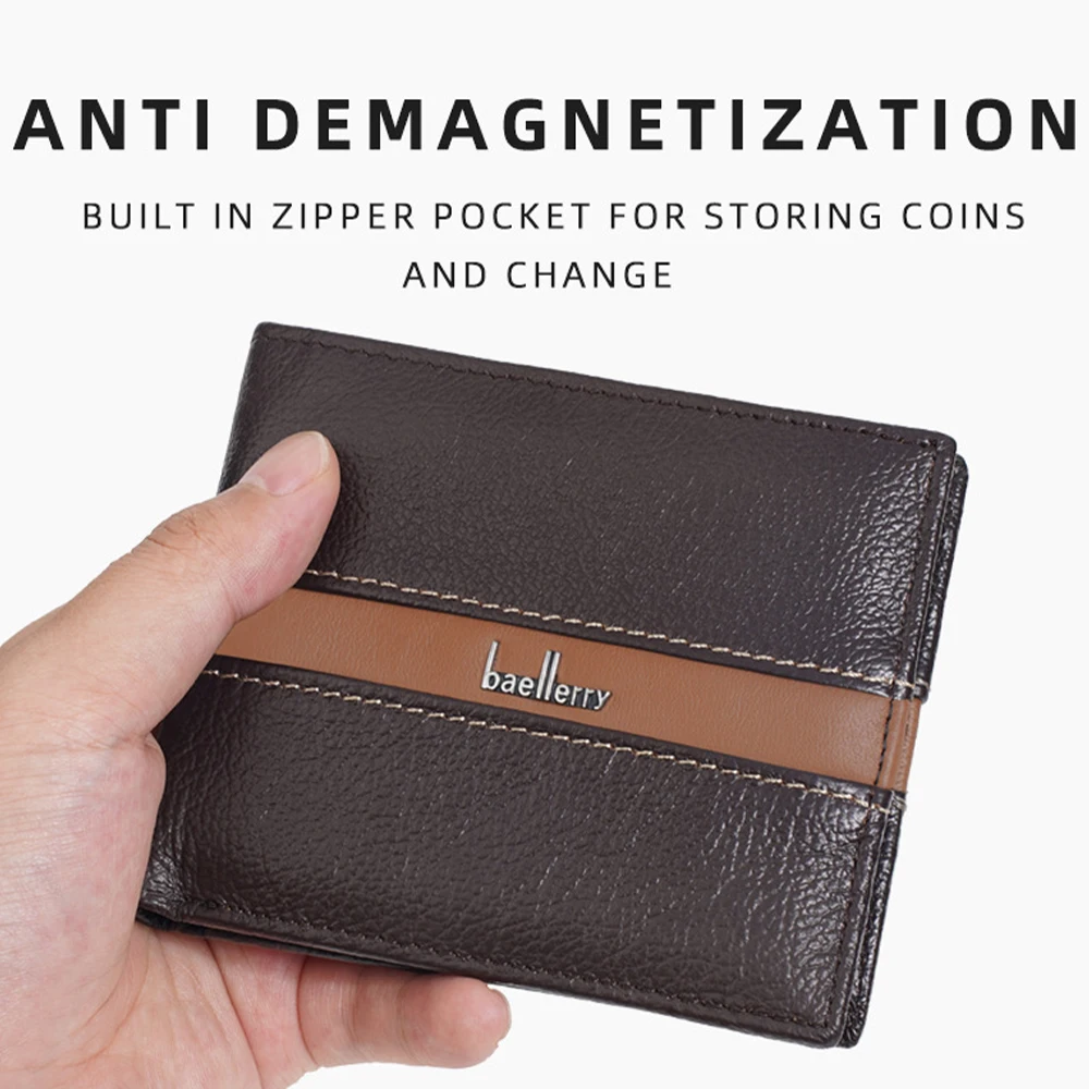 1 قطعة/محفظة رجالية رفيعة من Baellerry مع جيب للعملات المعدنية بسحاب، 9 فتحات للبطاقات، سعة كبيرة، حامل بطاقات بسيط، هدية عمل