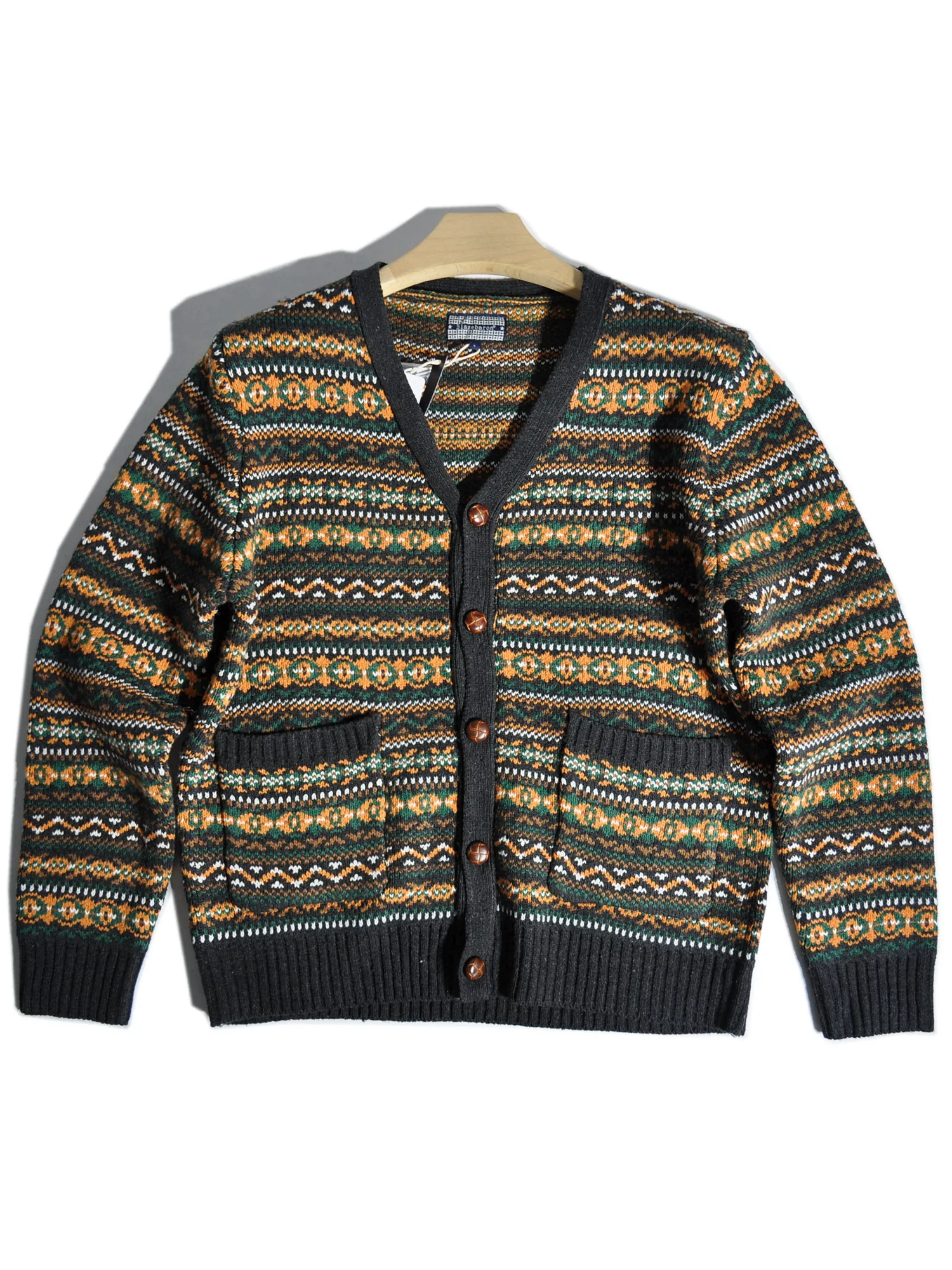 

Американский ретро стиль сарая Фер Остров Этнический стиль жаккардовый вязаный кардиган с v-образным вырезом свитер винтажное пальто