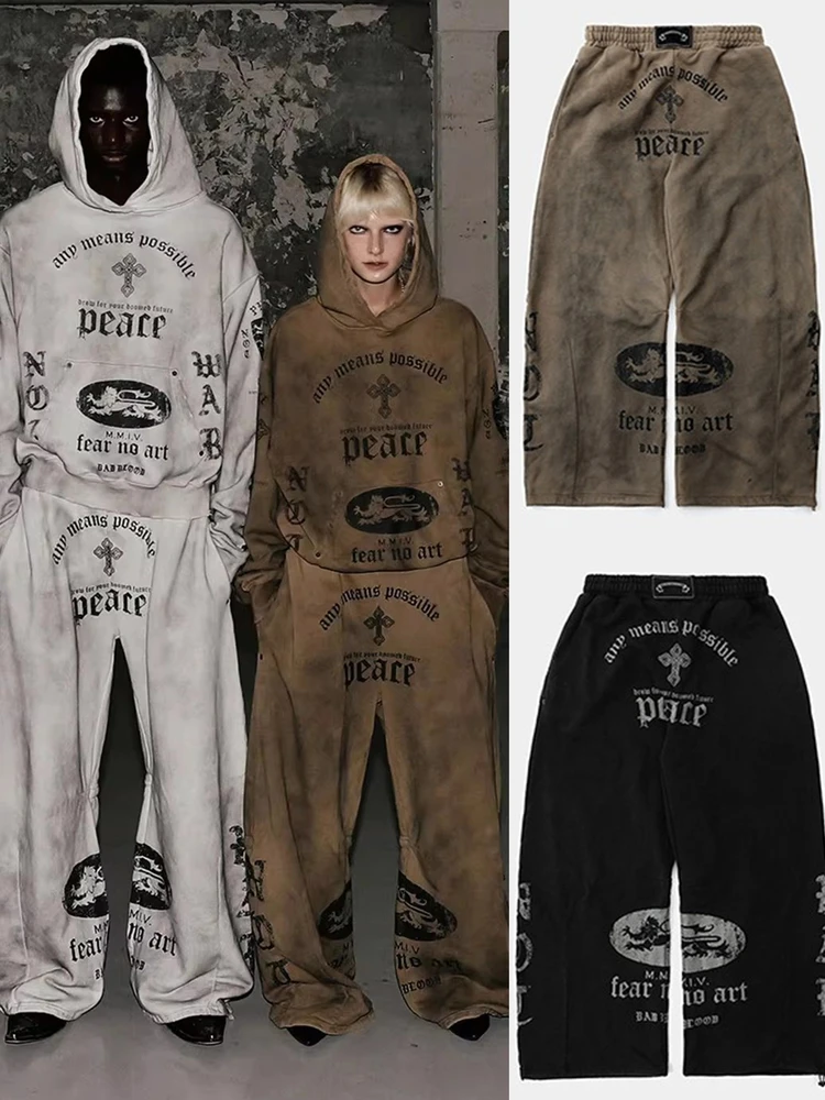 

Ретро-брюки в американском стиле для женщин, свободные спортивные, с эффектом потертости, прямые, широкие, длинные, удобные, с эластичным поясом