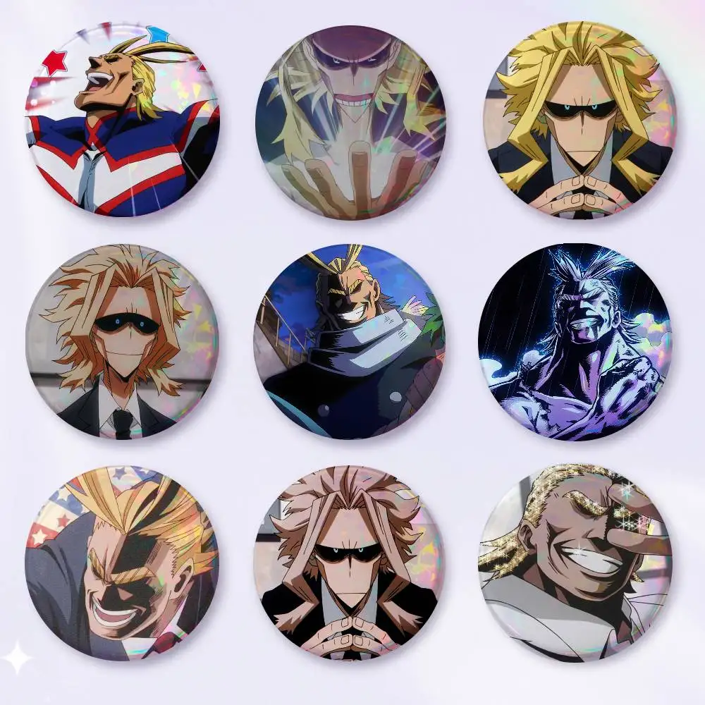 A-Character All Might Round Snap-in Brooches Rock Band Lapel Pins Badges Fan Collection Accessories Jewelry Handmade Gifts
