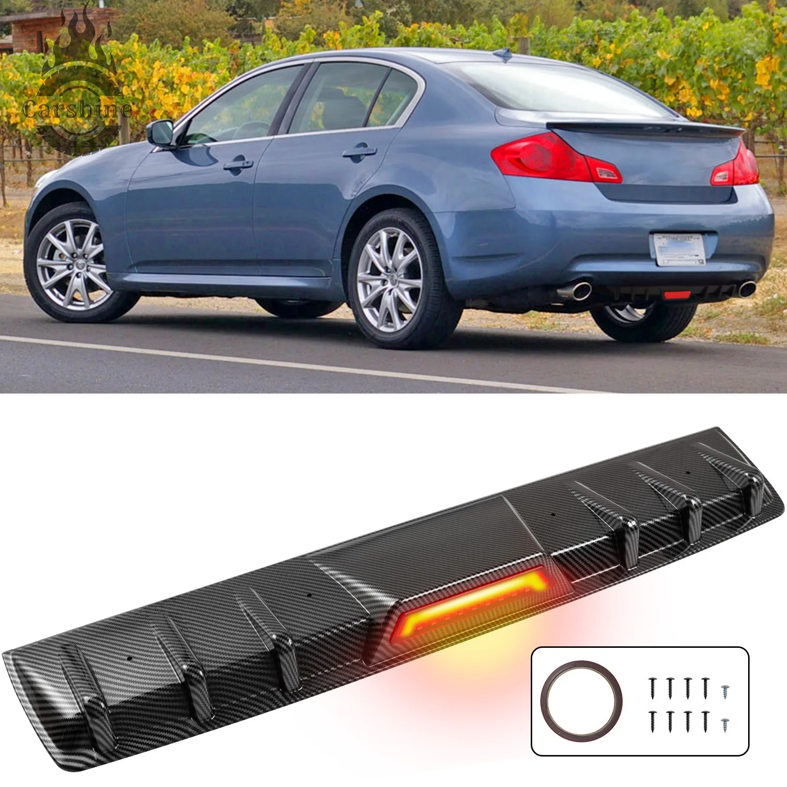 

For Infiniti G37 2001 Carbon Fiber Rear Bumper Diffuser w/ LED Brake Tail Light