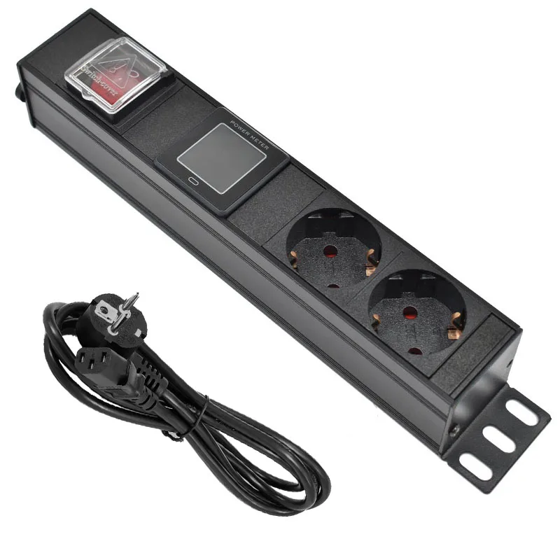 

16A German standard Socket C14 port PDU Power Strip Engineering Network Cabinet 2 Way EU output jack ammeter digital display
