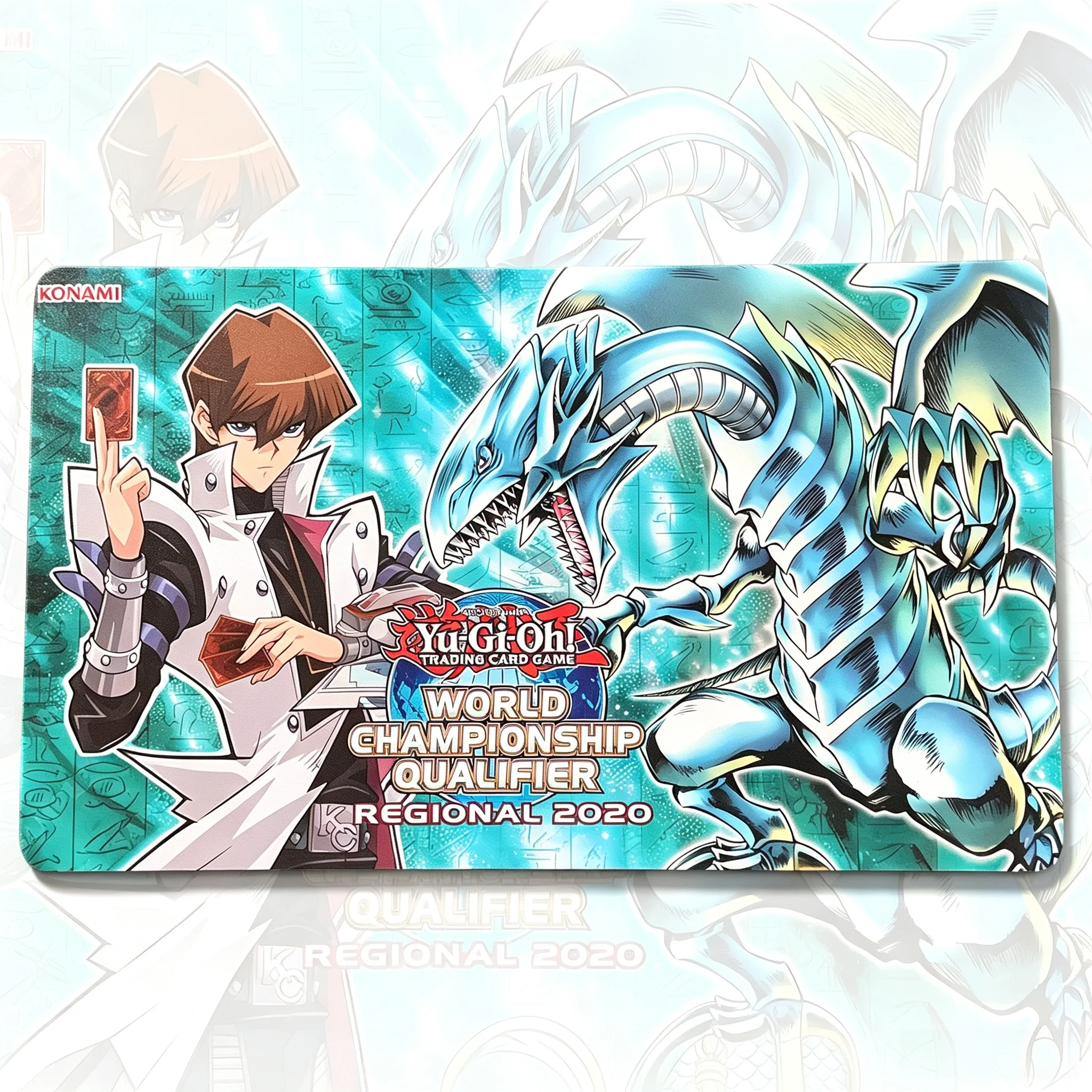 600x350mm Yu-Gi-Oh！diy WCQ Regional 2020 Playmat 2mm Seamless Edge Seto Kaiba/Blue‑Eyes White Dragon Rubber Board Game Card Pad