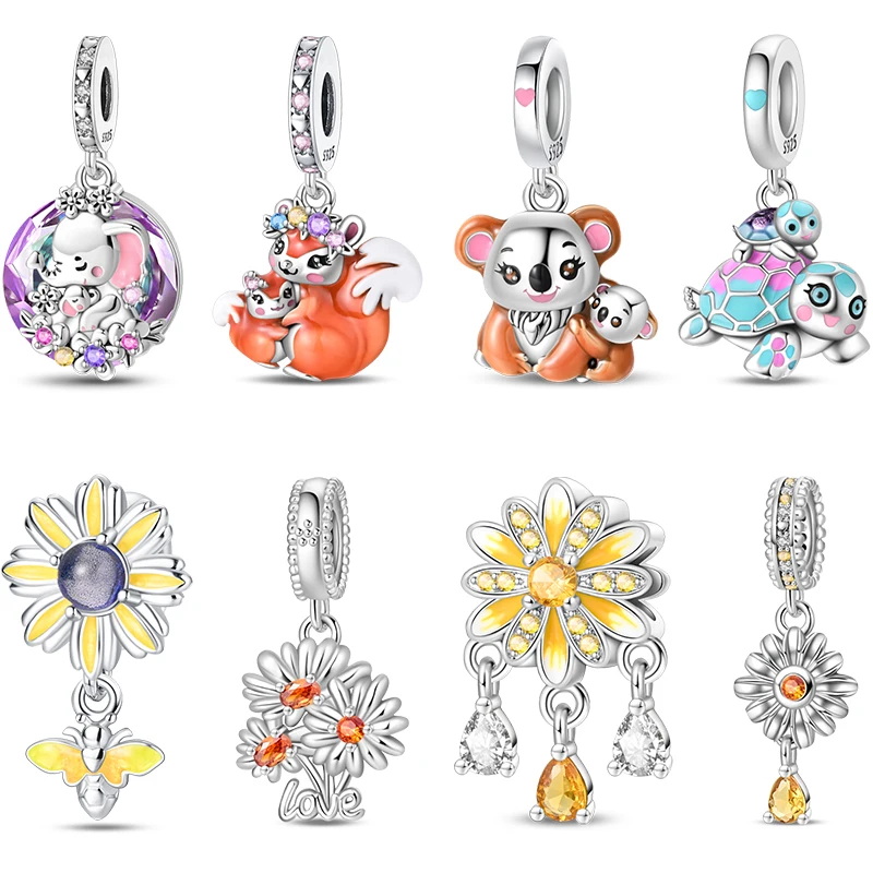 

Подвески подходят Pan, серебро 925, слон, белка, коала, морская черепаха, серия для родителей и детей, оригинальные браслеты с подсолнухом, ювелирные изделия своими руками, подарки