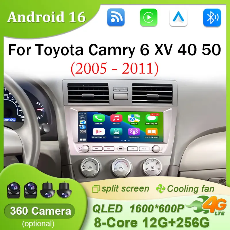 

9.3'' Автомагнитола для Toyota Camry 6 XV 40 50 2005-2011 с CarPlay, Android 16, мультимедиа, BT, DSP, 4G, WiFi, GPS-навигация