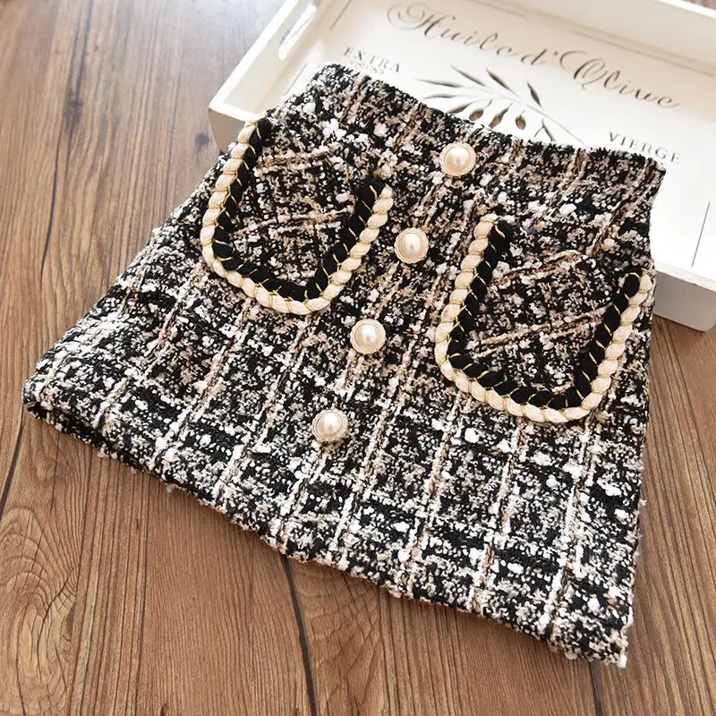 Girls woolen Plaid new half skirt children\'s Baby Plush thickened princess skirt kids children striped clothes