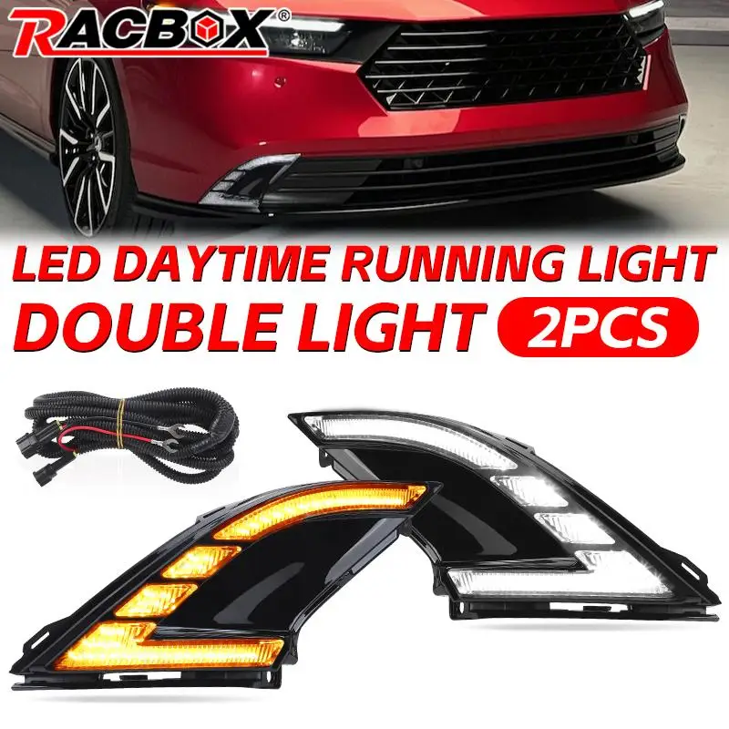 

White Yellow DRL Daytime Running Light For Honda Accord 2023 2024 Dynamic Sequential LED Turn Signal Lights 12V Car Accessories