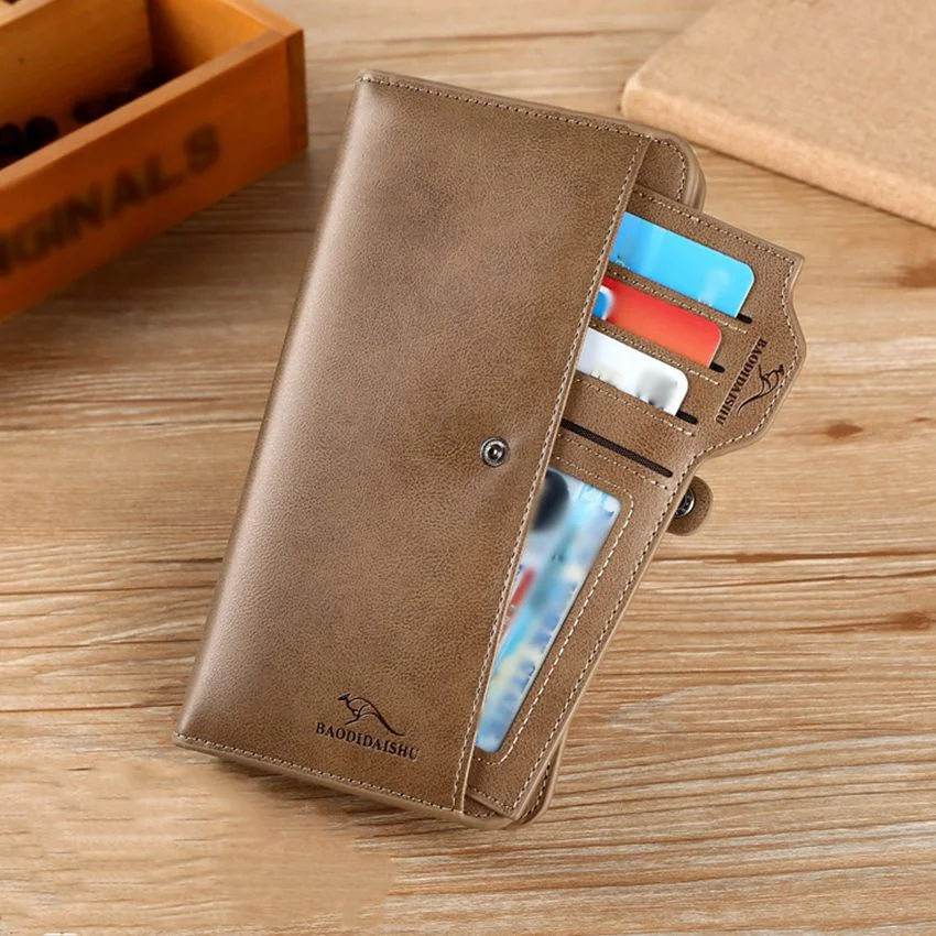 Retro Men's PU Leather Wallets Zipper Wallet Handbag Long Wallet Multifunctional Bank/ID Card Holder Wallet