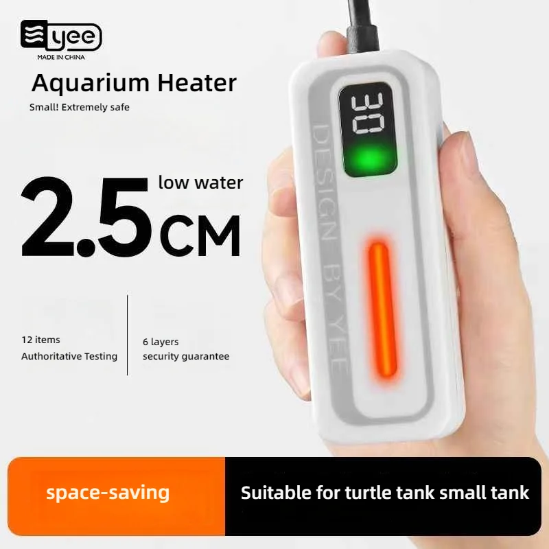 

Explosion-Proof Turtle Tank Heater, Mini Automatic Aquarium Heater with Digital Control for Shallow Low Water Level