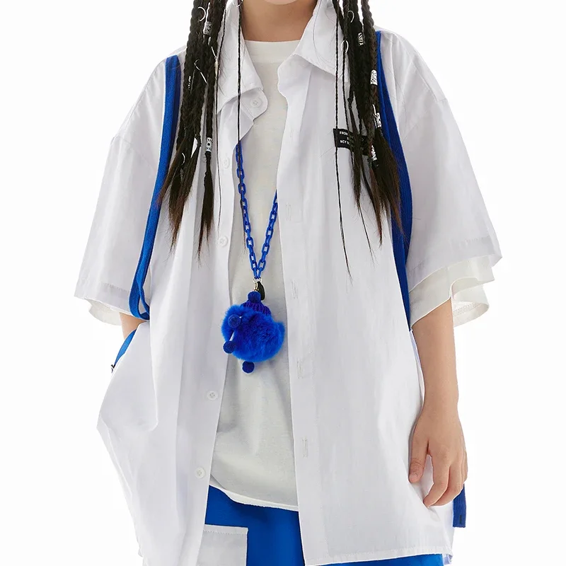Kinder Hip Hop Kostüm Street Dance Outfits Mode Weißes Hemd Blaue Hosen Jungen Hiphop Leistung Kleidung Mädchen Tragen