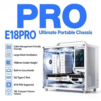 A4 Portable Mini Computer Chassis Hand‑held M‑ATX ITX Mainboard Dual‑Tower Air‑Cooling Large PSU Compact Desktop PC Case