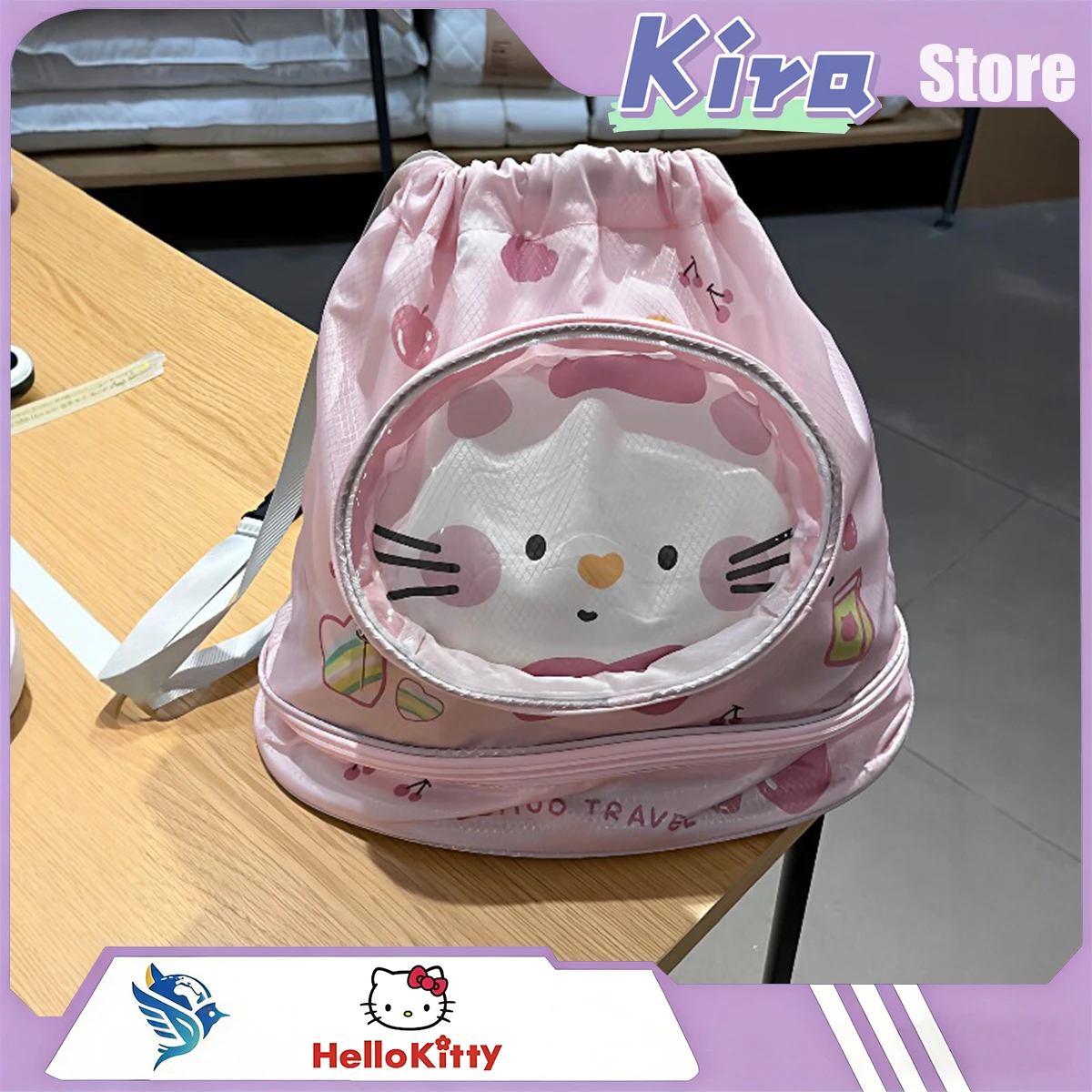 

Сумка для плавания HELLO KITTY с разделением на сухое и влажное отделения, водонепроницаемая, с мультяшным рисунком, на шнурке, для хранения снаряжения для плавания, специальная сумка для хранения, большая вместимость