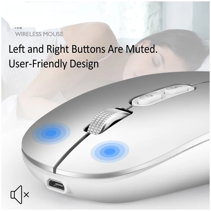 Rechargeable Wireless Mouse Ergonomic Portable Silent Computer 2.4G Mouse for Laptop Android Windows Mac