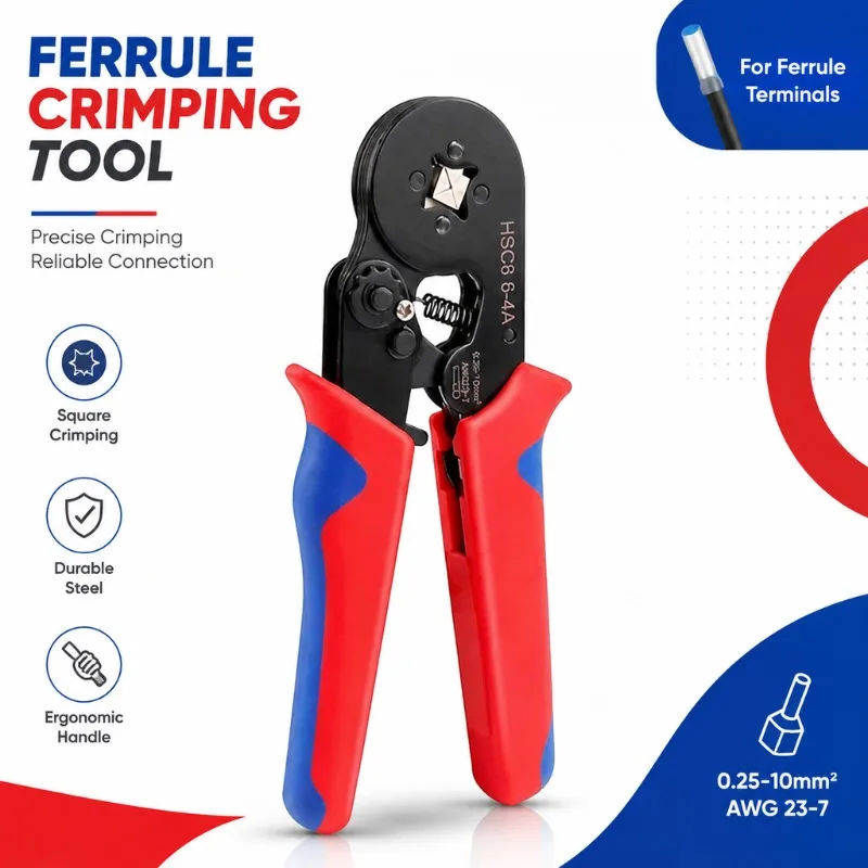 HSC8 6-4 A Crimper Plier 0.25-10mm² 23-7AWG Ferrule Tubular Terminal Crimping Clamp Set Needle Type Cold Press Electrician Tool