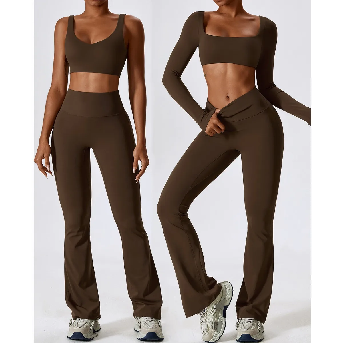 

Workout Outfits for Women 2 Piece high waist flare pants crop ank top sets yoga quick-drying tight gym casual going out suit