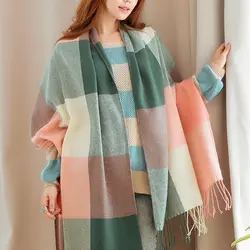 Wide Lattices Scarf Knitted Plaid Scarves Autumn Winter Cashmere Shawl Wrap  Long Shawl Wrap Blanket Warm Tippet