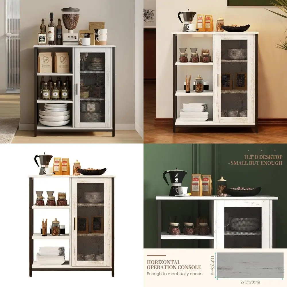 

Compact Kitchen Coffee Bar Cabinet, 27.5 Mini Dining Sideboard, Corner Storage for Tea & Wine (White)