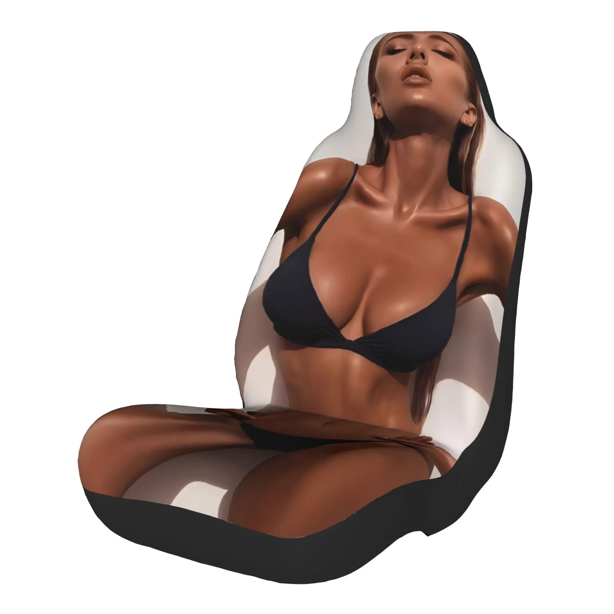 2pcs Black Bikini Model Print Car Seat Covers - Stylish Fit Car Seat Covers, Suitable For All Car Models, Birthday Gifts And V
