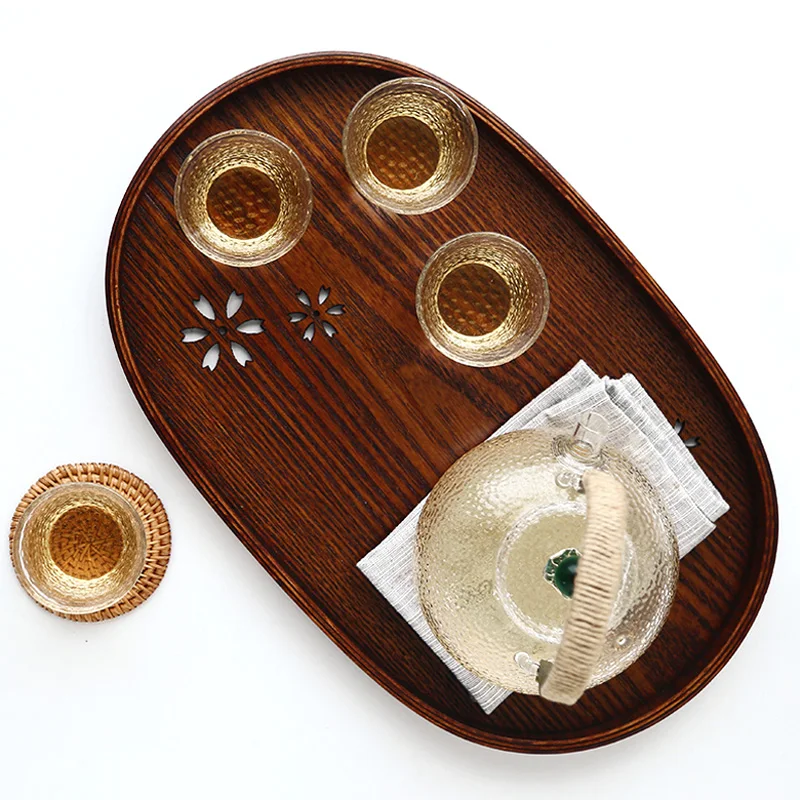 Japanese Tea Tray Wood Serving Tray Large Oval Shape Wooden Tray Food Fruit Breakfast Serving Plate Food Storage Tray Tableware