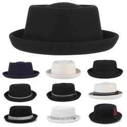 100% Wool Pork Pie Fedora Hat for Women Men Autumn Winter Felt Curved Brim Porkpie Hat