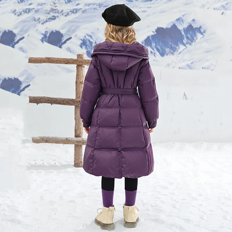 5-16T Girls Parkas Children'S Outerwear Winter Long Thicken Warm Coat Fashion Solid Hooded Jackets Black/Purple High Quality