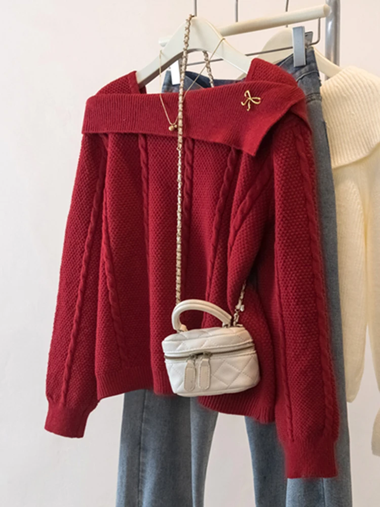 

Luy Year One oulder Long Sve Knitted Sweater Women's Spring Faion New Sle Casual Loose Fit Outerwear Slim Top