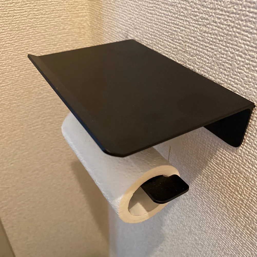 Wall Mounted Black Toilet Paper Holder Tissue Paper Holder Roll Holder With Phone Storage Shelf