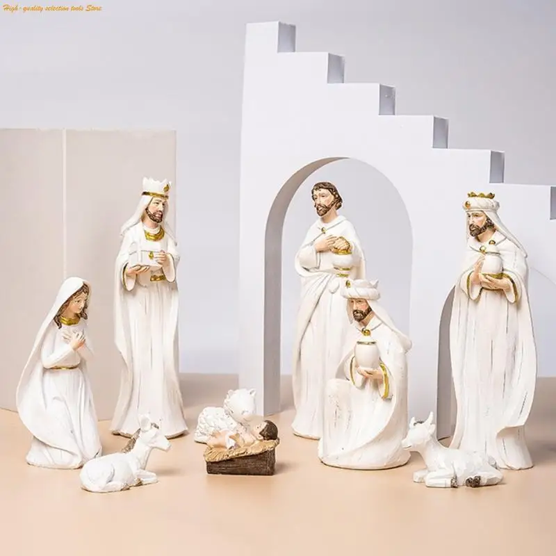 203F Jesus Nativity Scene Bức tượng Giáng sinh Manger Trang trí bộ thông thái nhựa