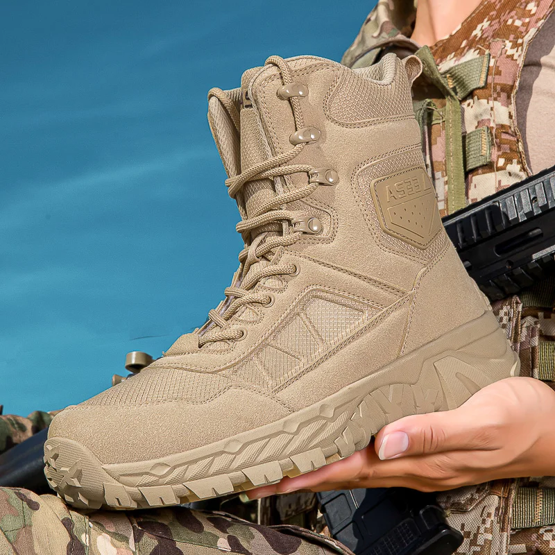 

Мужские тактические ботинки на шнуровке, брендовая походная обувь до щиколотки, рабочие ботинки для пустыни, водонепроницаемая обувь унисекс для скалолазания, большие размеры