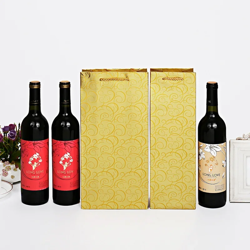 

10Pcs Wine Bags, Kraft Paper Wine Bag Gift Wine Bags with Handles Single Bottle Paper Wine Bag Bulk for Christmas Party Shop