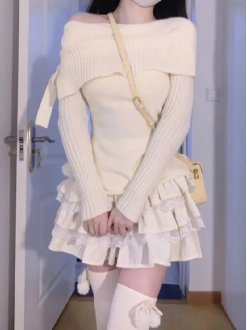 ฤดูใบไม้ร่วง 2024 เอวสูงลูกไม้ PUFFY กระโปรงผู้หญิง PLUS ขนาด Thiened ort เค้กกระโปรงสีอเนกประสงค์ Sle บัลเล่ต์ Desire