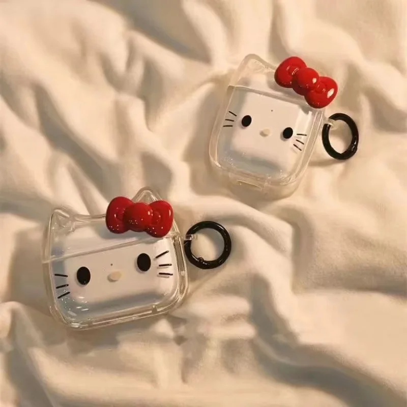 Miniso ثلاثية الأبعاد القوس الكرتون KT القط غطاء سماعة الأذن ل AirPods Pro2 Pro 4 3 2 1 غطاء سماعة شفافة