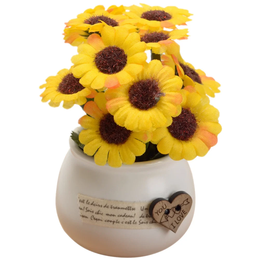 

Artificial Potted Sunflower Bonsai Elegant Decor for Living Room Study Office Table Centerpiece Artificial Sunflower Pot