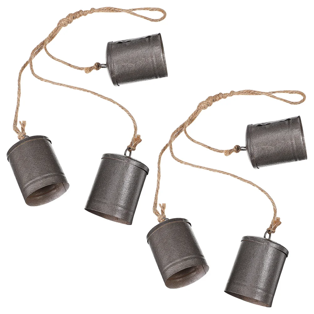 2 Pcs Tin Bucket Bell Country Decor Windchimes Outdoors Blessing Metal The Wall Hanging Pendent Decorative Bells