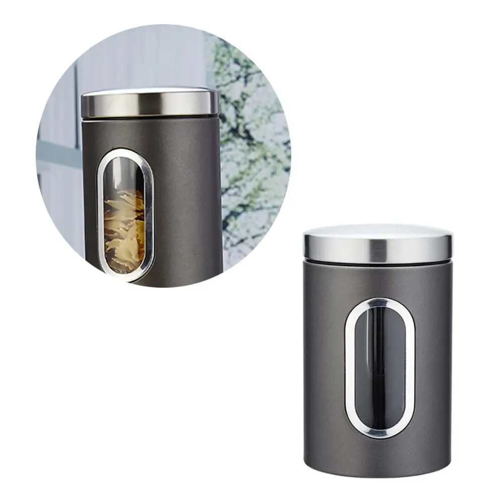 3 Pcs Snack Storage Container Airtight Lid Food Travel Portable Tank Cereal Box Stainless Steel Dry Goods Cookie Tea Spice Jar