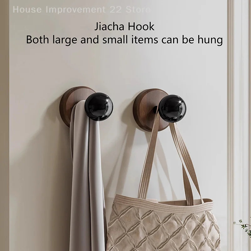 Self-adhesive Simple Solid Wood Hook Walnut Hanging Hanger Bathroom Wall Hook Bedroom Coat Storage Rack No Drilling Coat Rack